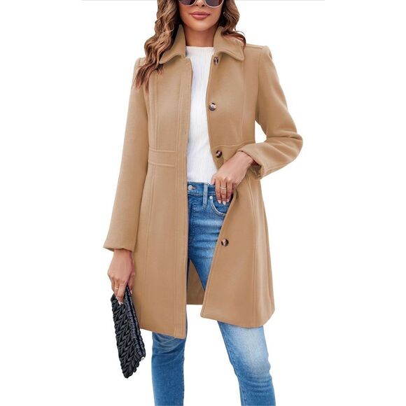 NEW Single Breasted Coat Long Sleeve Overcoat Career Pea Coat M - Picture 1 of 7